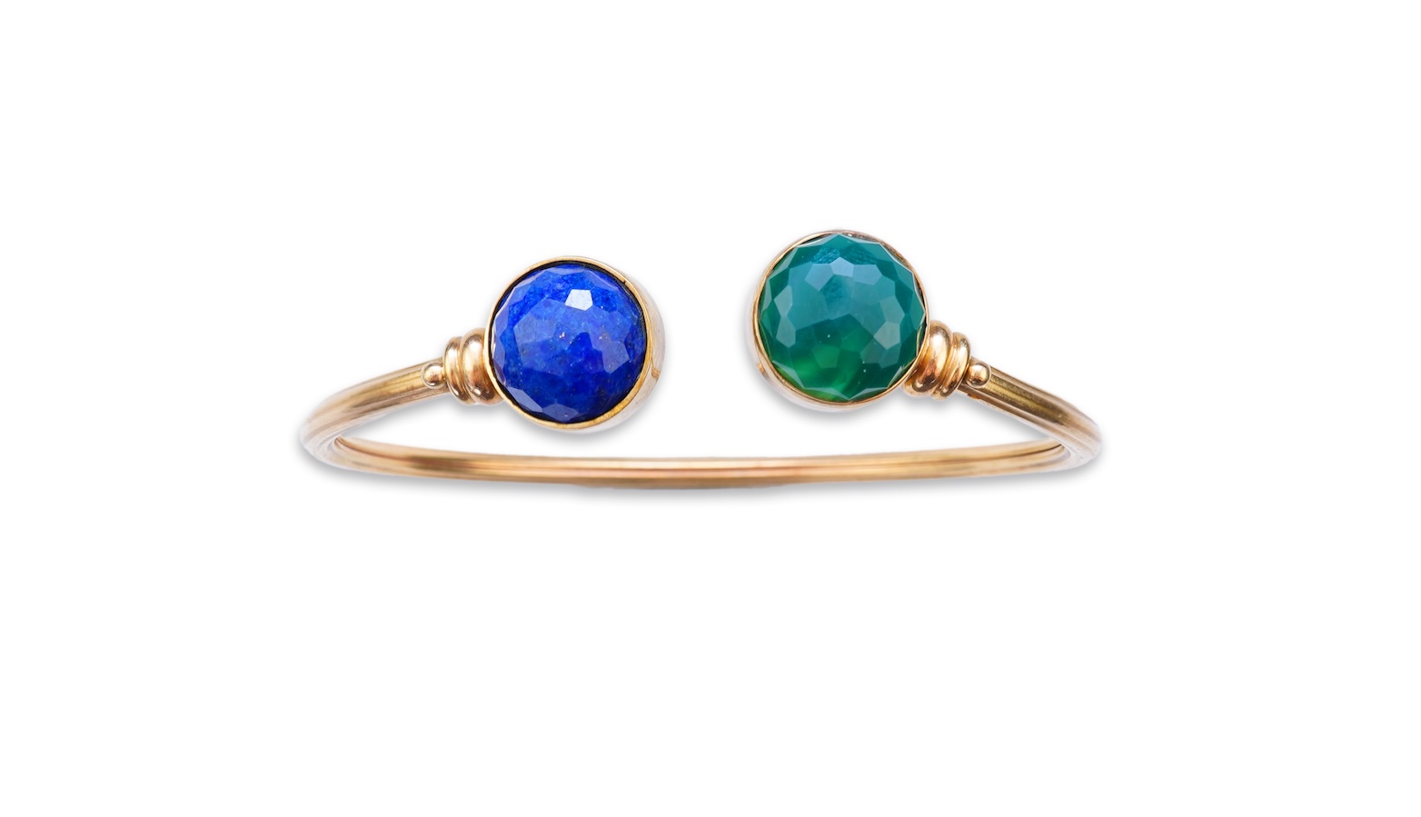 A gold, lapis lazuli and green chalcedony bangle